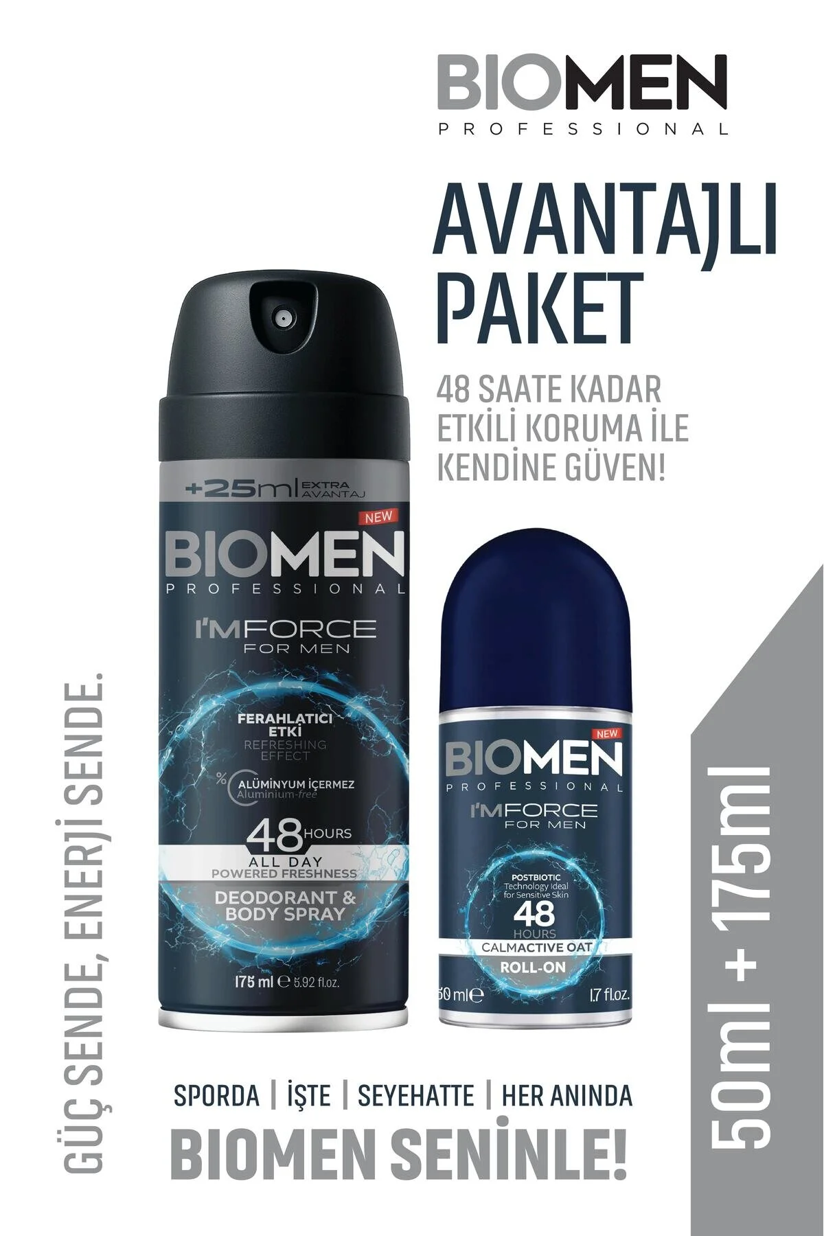 Roll-on For Men Ferahlatıcı Etki I'm Force 50 Ml & Body Sprey For Men Ferahlatıcı Etki I'm Force 175 Ml