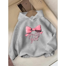Kışlık Kapüşonlu Sweatshirt, Çocuk Pretty Girl Baskılı Gri