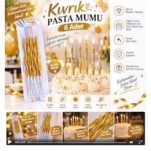 6'lı Kıvrımlı Altın Pasta Mumu Tüm Yaşlar