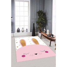 Pembe Yıkanabilir Kaymaz Tabanlı Tavşanlı Bebek Halısı Ar826n11