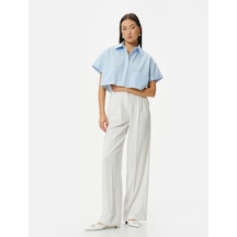 Koton Crop Gömlek Kısa Kollu Kargo Cepli Düğmeli Mavi Çizgili 4sak60143pw 4SAK60143PW6S5 Mavi