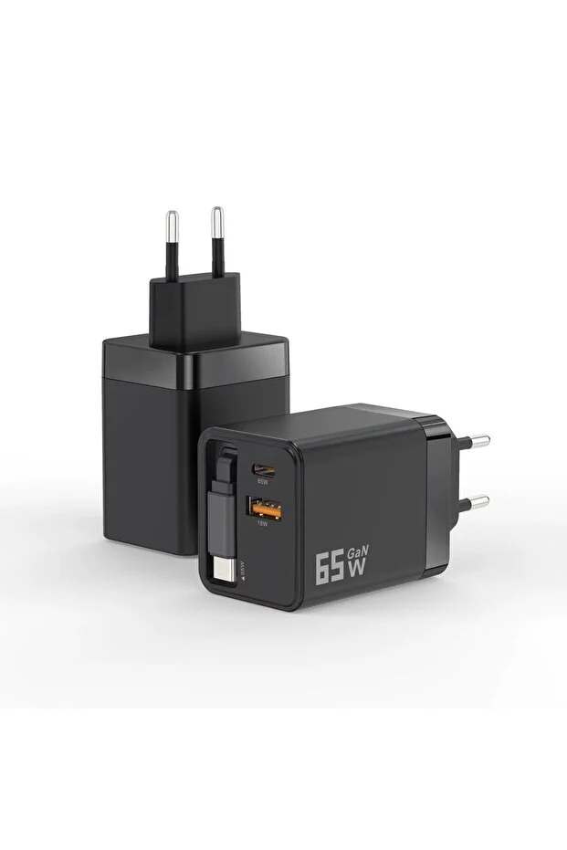 65w Forefo Hızlı Şarj Adaptörü Pd 3a Type-c Dahili Kablolu 1xtype-c 1xusb Girişli Hızlı Şarj Adaptörü