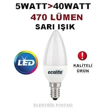Ecolite C37 E14 Led Mum Ampul 5W 470 Lümen 3000K Sarı Işık