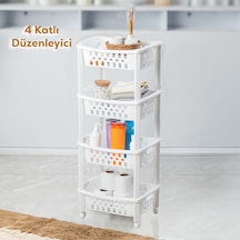 Porsima 79-1 4 Katlı Tekerlekli Raf Mutfak Banyo Düzenleyici Raf Beyaz