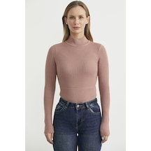 Sementa Yarım Balıkçı Fitilli Bodysuit Triko Kazak - Gül Gül