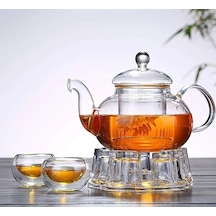 Morponi Borosilikat Cam Demlik Ve Cam Isıtıcı Seti 1000ml Şeffaf