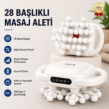 28 Başlıklı Masaj Aleti Dijital Kontrollü Güçlü Motorlu Vücut Masaj Cihazı-1744 Gri