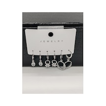 6lı Çelik Küpe Yuvarlak Taşlı Silver