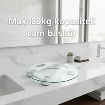 Yuvarlak Şeffaf Dijital Cam Baskül Tartı 180 Kg Taşıma Kapasitesi, Hassas Ölçüm, Şık Tasarım Terazi