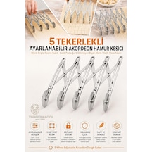 5 Tekerlekli Ayarlanabilir Akordeon Hamur Kesici Mantı Erişte Kesme Ruleti Profesyonel Paslanmaz Çelik Pasta Şerit Dilimleyici Bıçak Mantı Matik Pizza Kesici 723414