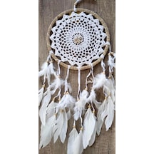 Hdmarketim Düş Kapanı Dreamcatcher Kuş Tüyü Duvar Süsü %100 Pamuk Elişi Beyaz