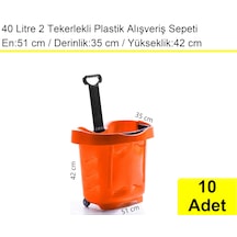 2 Tekerlek Plastik Alışveriş El Sepeti 40 Litre Turuncu 10 Adet / En:51 Boy:35 Yükseklik:42 Cm