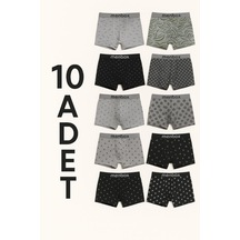 Enmodaiçgiyim 10 Adet Karma Desenli Pamuklu Likralı Erkek Boxer Seti Nefes Alabilen, Esnek Bel Lastiği Çok Renkli