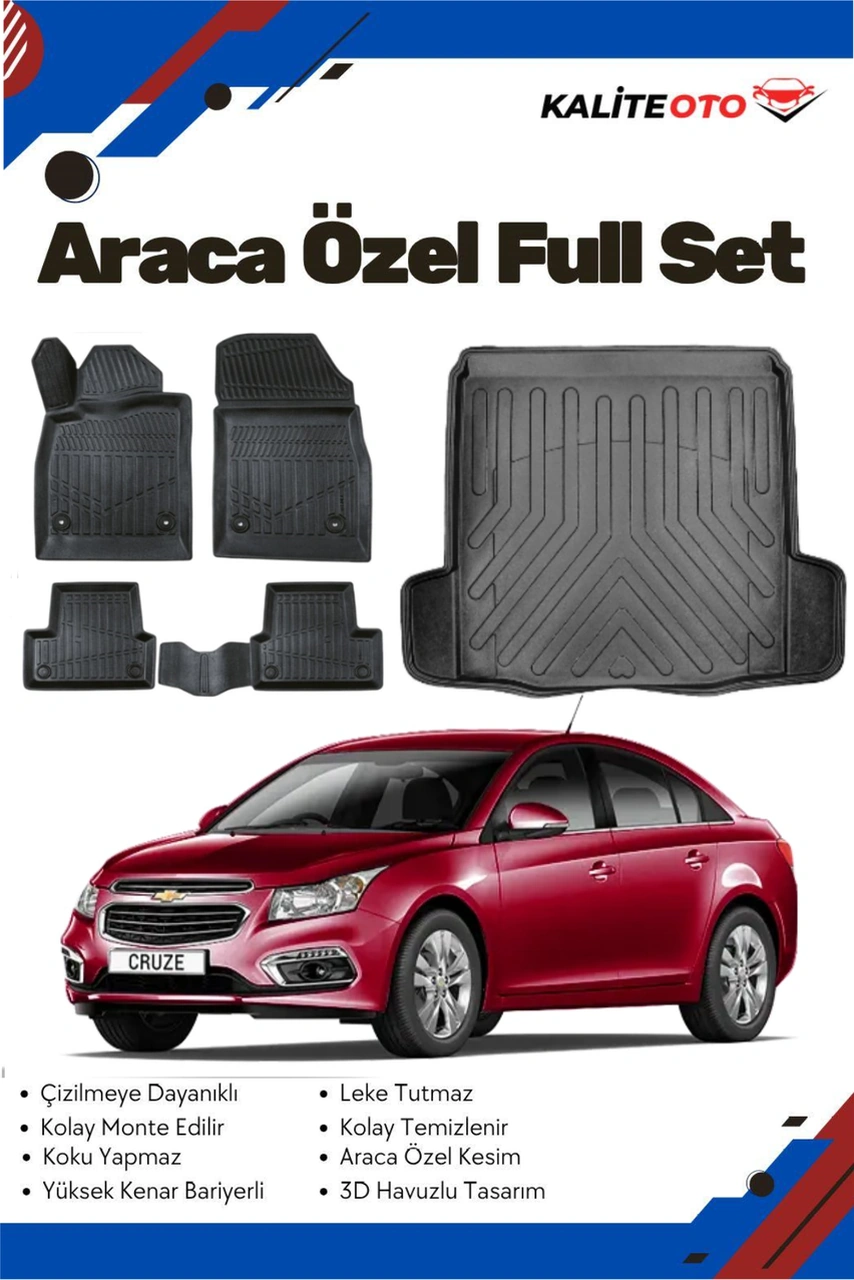 Chevrolet Cruze Sedan 2013 Model Yumuşak Paspas+çift Kulak Bagaj Havuzu Seti