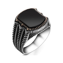 925 Ayar Gümüş Siyah Oniks Taşlı Erkek Yüzük (547575677)