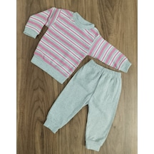 Egişbaby Kız Bebek Çizgili İkili Takım Gri - Pembe