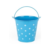 Decoratıve Pail Dekoratif Saplı Metal Kova Mavi Kova Mavi Puantiyeli Kova Kalemlik Saksı Makyaj Kovası