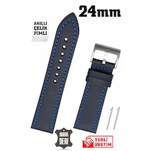 24mm Lacivert Mavi Dikişli Spor Hakiki Deri Saat Kordonu Kayış Akıllı Pimli Chr118324 Lacivert - Mavi