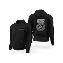 Linkin Park Logo Ve Star Siyah Fermuarlı Limited Edition Kapşonlu Sweatshirt Siyah