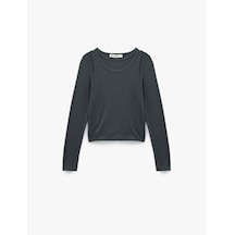 Koton Slim Fit Atlet Görünümlü Bisiklet Yaka Uzun Kollu Tişört Antrasit 6wal10429ık Antrasit