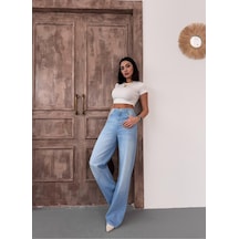 Kadın Wide-leg Yüksek Bel Geniş Paça Kot Pantolon Açık Mavi Mavi+açık Mavi