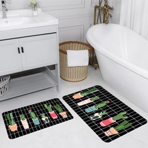 Rovigo Home Baskılı Kaymaz Taban 2 Li Banyo Paspas Takım Rvg5145-100X60-60X50 Çok Renkli