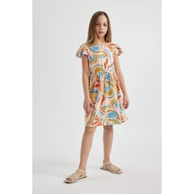 Defacto Kız Çocuk Çiçekli Kısa Kollu Elbise B4339a824smpn434