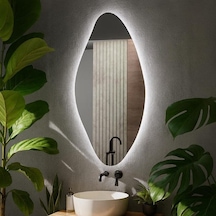 45x90 Cm Modern Oval Led Banyo Aynası Dim Edilebilir Dokunmatik, 6500 Beyaz Işık Beyaz