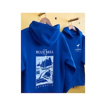 Erkek Baskılı Kapüşonlu Cepli Hoodie 3 İplik Pamuklu Sweatshirt - Saks Mavisii