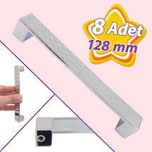 8 Adet Bihter Desenli Kulp 128 Mm Krom Mutfak Kulpu Çekmece Dolap Kapak Kulbu Metal Mobilya Dolabı Kulpları
