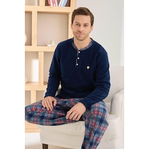 Pijamoni Erkek Düğme Yaka Kışlık Polar Pijama Takımı 6100/6,1 - 1 Adet Lacivert