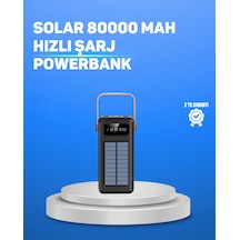 80000 Mah Yüksek Kapasiteli Powerbank Göstergeli Solar Şarj Cihazı Siyah