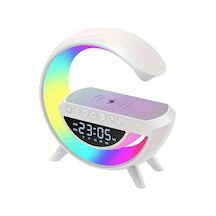 Geeksen Bluetooth Hoparlörlü, 15w Kablosuz Şarjlı, Renkli Ortam Işıklı Çok Fonksiyonlu Led Masa Lambası Ve Alarmlı Saat