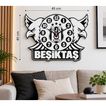Beşiktaş Çift Kartal Duvar Saati 45x40 Cm 3 Mm Mdf Kişiye Özel İsimli Taraftar Dekorasyonu Siyah