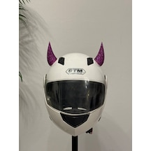 Motor & Motosiklet Mor Simli Şeytan Boynuzu Kask Dış Aksesuar Diğer