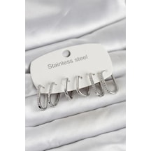 316l Çelik Gümüş Renk 6'lı Set Geometrik Model Kadın Küpe Diğer
