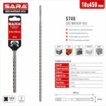 Sara S746 Sds Plus Matkap Ucu 18 X 450 Mm, 2 Kesicili Tungsten Karbür Uçlu