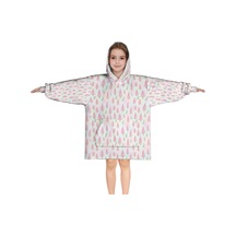 Noel Temalı 6-13 Yaş Çocuk Giyilebilir Battaniye Hoodie, Kalın Peluş, Büyük Boy-a71 Krem - Pembe