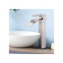 Rena Design Inox Çanak Lavabo Bataryasi Oval Çikiş Yüksek Havza Model Uzun Çift Giriş Musluk Banyo Mat Gri