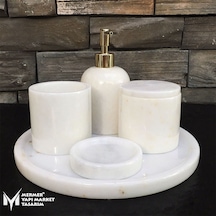 Beyaz Mermer 5 Parça Banyo Seti Beyaz