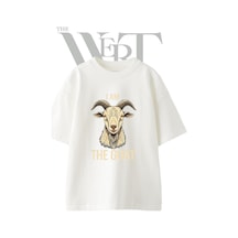 Thewert Goat Head Tasarım Baskılı Ünisex Beyaz Oversize T-shirt