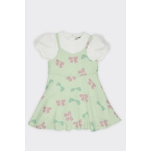 Kız Bebek Desenli İki Parçalı Mint Elbise 16382779