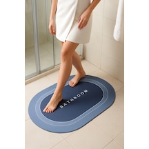 Buççin Online Mağaza Kaymaz Tabanlı Su Emici Banyo Paspası Oval Tasarım, 57x38 Cm Pamuk Mavi Belirtilmemiş Çok Renkli