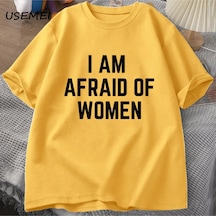 Flood Of Style Ben Korkuyorum Kadın T Shirt Erkekler İçin Komik Adam Pamuk Tişörtleri Yaz Rahat Kısa Kollu T Sarı