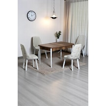 Monera Ceviz 80 x 132 Açılabilen MDF Masa Metal Ayaklı Mutfak Masası Takımı 4 Krem Sandalye