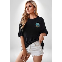 Beyaz Kurt Altın Maske Doğa Siyah Oversize Unisex Ön Sol Yan Minimal Baskılı Tişört Koyu Siyah