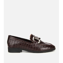 Hotiç Kadın Deri Kahverengi Kroko Baskılı Klasik Loafer