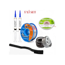 Lehimleme Seti 0,8 Mm 40 Gr Lehim Teli 2 Li Flux Cp-1515 Lehim Fitili Havya Ucu Temizleme Kremi Fırça Seti St29