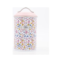 Çiçek Desenli "tea" Yazılı Metal Çay Kutusu / Saklama Kabı 19x10cm Pembe