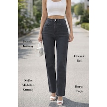 Cedy Denim Kadın Boru Paça Yüksek Bel Regular Fit Likralı Pantolon Gri